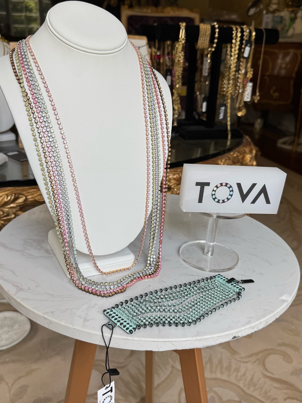 Tova Multicolor Pastel Crystal Necklace And Mint Multi Crystal Cuff Set!